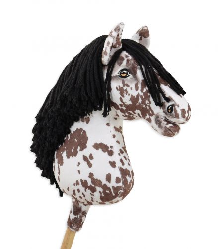 Hobby Horse Steckenpferd Pferd am Stiel Premium - brauner Leopard Pferd mit schwarzer Mähne A3