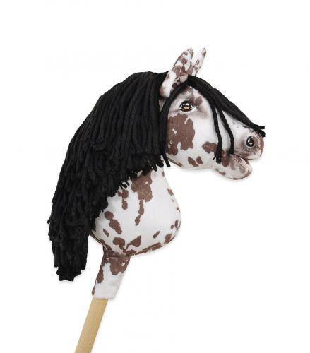 Hobby Horse Steckenpferd Pferd am Stiel Premium - brauner Leopard Pferd mit schwarzer Mähne A4