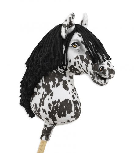 Hobby Horse Steckenpferd Pferd am Stiel Premium - Leopard Pferd mit schwarzer Mähne A3