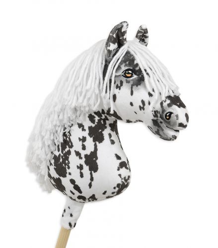 Hobby Horse Steckenpferd Pferd am Stiel Premium - Leopard Pferd mit weißen Mähne A3