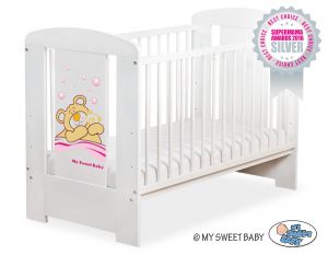 Drewniane łóżeczko dla niemowląt 120x60cm Barnaba biało-różowe