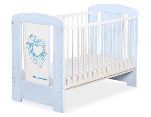 Drewniane łóżeczko dla niemowląt 120x60cm Chic niebiesko-białe