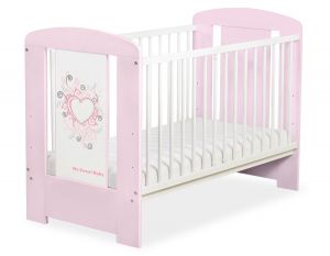 Drewniane łóżeczko dla niemowląt 120x60cm Chic różowo-białe