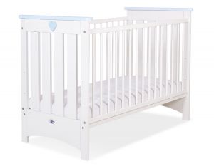 Wooden baby cot120x60cm Lorenzo III white-blue, with teething rail