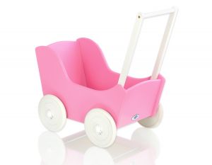 Drewniany wózek dla lalek pchacz Mila różowy