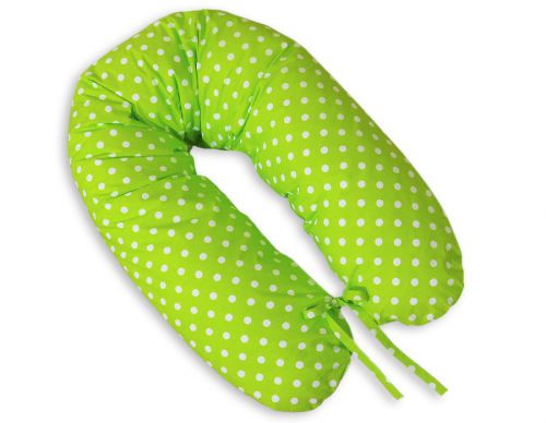 Poduszka ciążowa Longer dla kobiet w ciąży do spania - Białe grochy na zielonym tle