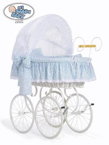 Moses Basket/Retro wicker crib Jasmine - White - blue with lace