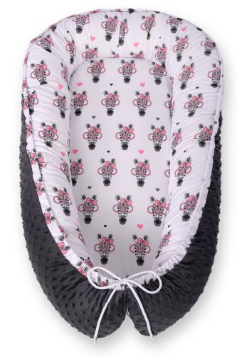 Baby nest double-sided Premium Cocoon for infants BOBONO minky- pink zebras