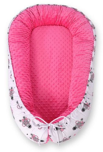 Kokon niemowlęcy dwustronny kojec otulacz Premium BOBONO minky - zebry różowe