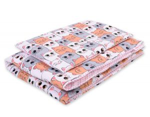 Dwustronna pościel dla dzieci 2-częściowa bawełniana 140x200 Junior - koty szaro-różowe