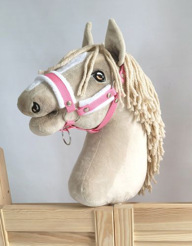 Kantar regulowany dla konia Hobby Horse A3 różowy z białym futerkiem