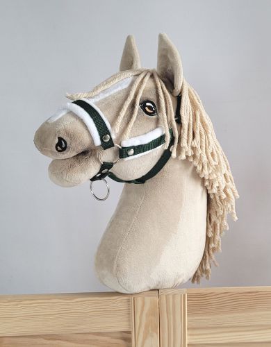 Kantar regulowany dla konia Hobby Horse A3 butelkowa zieleń z białym futerkiem