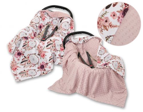Double-sided car seat blanket - flower dream catchers/pastel pink