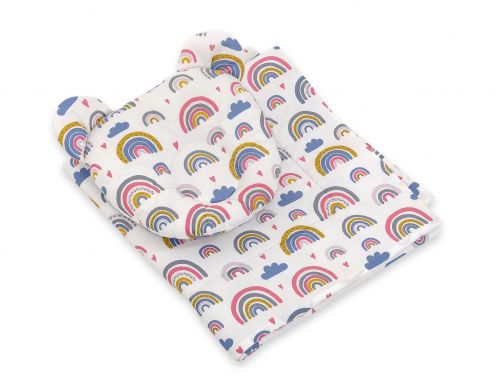 Decke mit Kissen Teddybär - set 2tlg - Regenbogen
