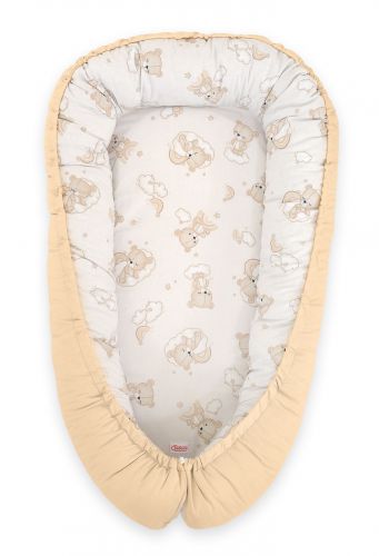 Premium doppelseitig Babynestchen Coccoon BOBONO- rainbow beige bear/ beige