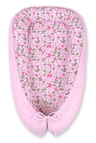 Kokon niemowlęcy dwustronny kojec otulacz Premium BOBONO- motylki różowe/ różowy