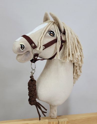 Set for Hobby Horse: the halter A3 + Tether made of cord - brown