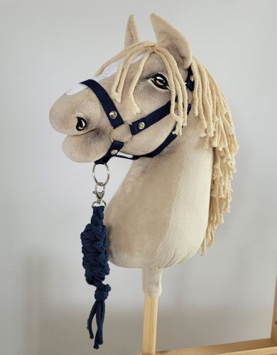 Set for Hobby Horse: the halter A3 + Tether made of cord - navy blue