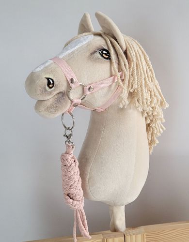 Set for Hobby Horse: the halter A3 + Tether made of cord - powder pink