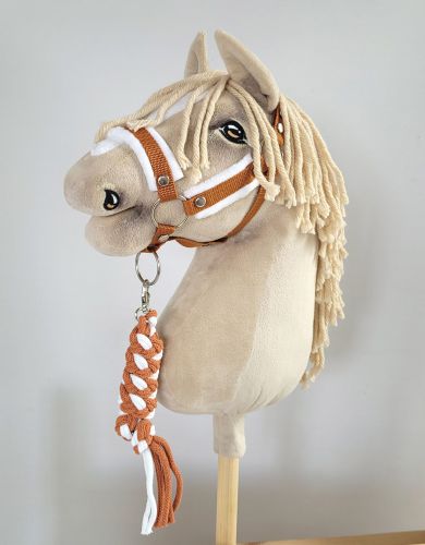 Set for Hobby Horse: the halter A3 with white furry + Tether made of cord - white-ginger