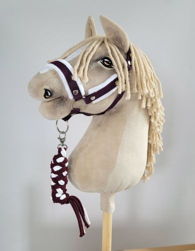 Set for Hobby Horse: the halter A3 with white furry + Tether made of cord - white-plum