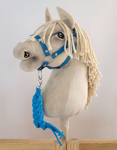 Set for Hobby Horse: the halter A3 + Tether made of cord - turquoise