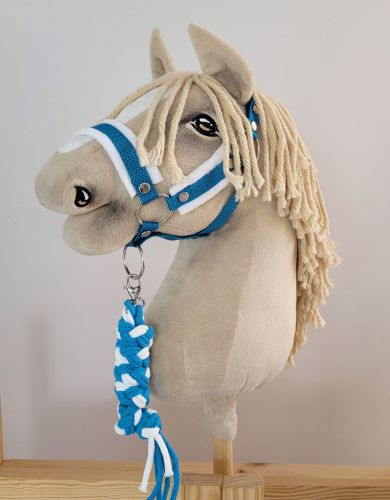 Set  für Hobby Horse: Die Halfter A3 mit weißem Pelz + Halfter aus Kordel -white-turquoise