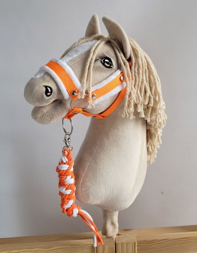 Zestaw do Hobby Horse: kantar A3 z białym futerkiem + uwiąz ze sznurka - neon-orange/ biały