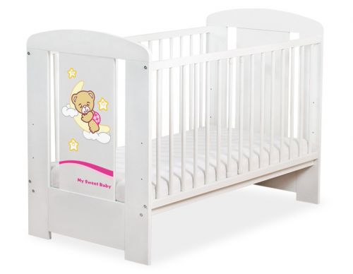 Drewniane łóżeczko dla niemowląt 120x60cm Dobranoc biało-różowe