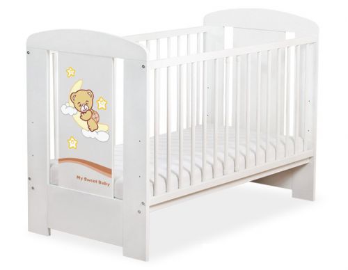 Drewniane łóżeczko dla niemowląt 120x60cm Dobranoc biało-brązowe