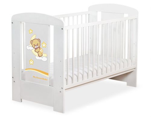 Drewniane łóżeczko dla niemowląt 120x60cm Dobranoc biało-kremowe