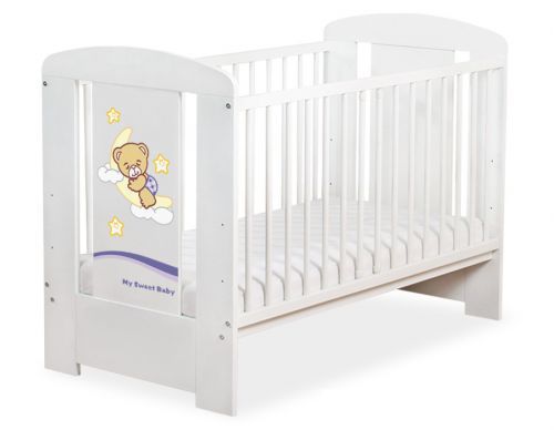 Drewniane łóżeczko dla niemowląt 120x60cm Dobranoc biało-fioletowe