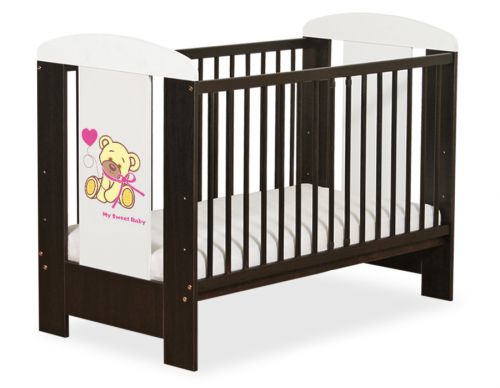 Drewniane łóżeczko dla niemowląt 120x60cm Miś z kokardką różowo-brązowe