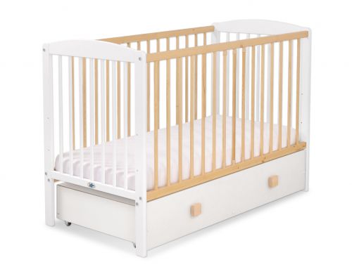 Baby cot 120x60cm Leonardo no. 5030-07- white - natural wood with drawer MAXI