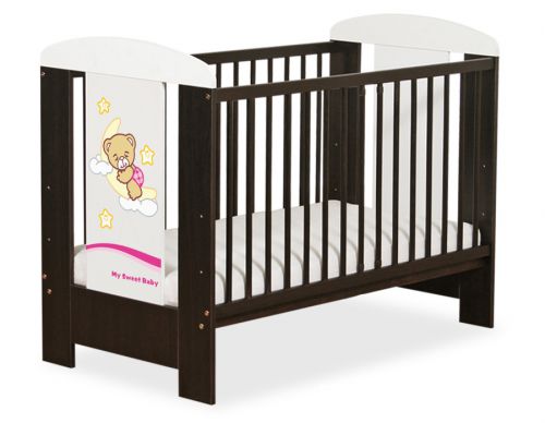 Drewniane łóżeczko dla niemowląt 120x60cm Dobranoc brązowo-różowe