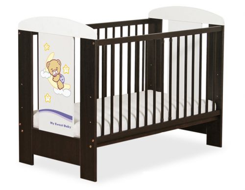 Drewniane łóżeczko dla niemowląt 120x60cm Dobranoc brązowo-fioletowe