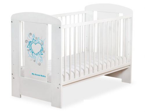 Drewniane łóżeczko dla niemowląt 120x60cm Chic biało-turkusowe