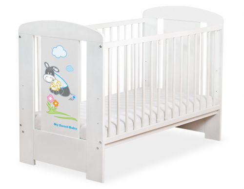 Drewniane łóżeczko dla niemowląt 120x60cm Osiołek Lucek biało-niebieskie