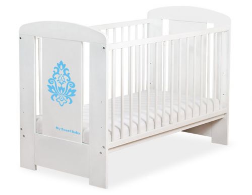 Drewniane łóżeczko dla niemowląt 120x60cm Glamour biało-niebieskie