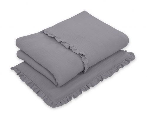 Bedding set MUSLIN 2-pcs with frill 100x135– anthracite