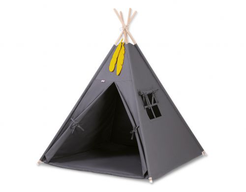 Namiot TIPI dla dzieci +mata + zawieszki pióra - antracyt