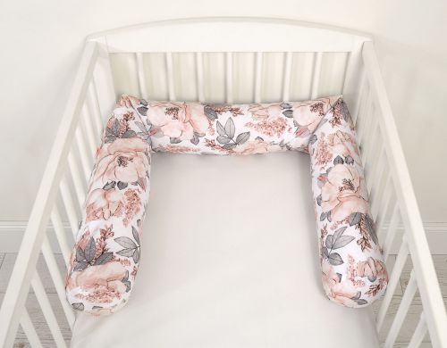 Ochraniacz wałek do łóżeczka niemowlęcego - róże sepia