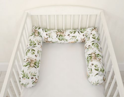 Ochraniacz wałek do łóżeczka niemowlęcego - woodland green