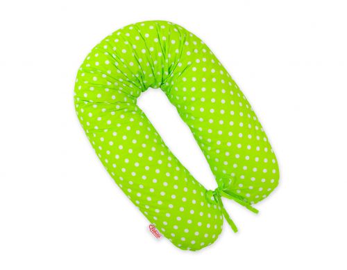 Poduszka ciążowa Longer dla kobiet w ciąży do spania - Białe grochy na zieleni