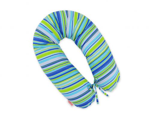 Poduszka ciążowa Longer dla kobiet w ciąży do spania - Paseczki niebiesko-zielone