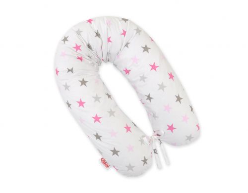 Poduszka ciążowa Longer dla kobiet w ciąży do spania - Gwiazdy szaro-różowe