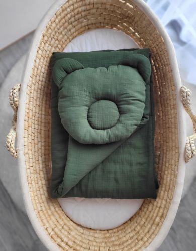 Decke mit Kissen Teddybär MUSSELIN- set 2tlg - Grün des Waldes