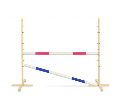 Springhindernis für Hobby-Pferd 160 cm, h-120 cm mit zwei Stangen rosa und blau