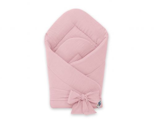Muślinowy rożek dla niemowląt wiązany miękki – pastel pink