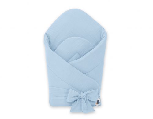Muślinowy rożek dla niemowląt usztywniany z wiązaniem – blue
